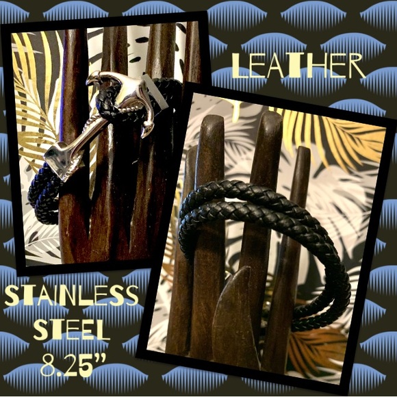 Anchor Bracelet with Leather Band - Picture 2 of 3